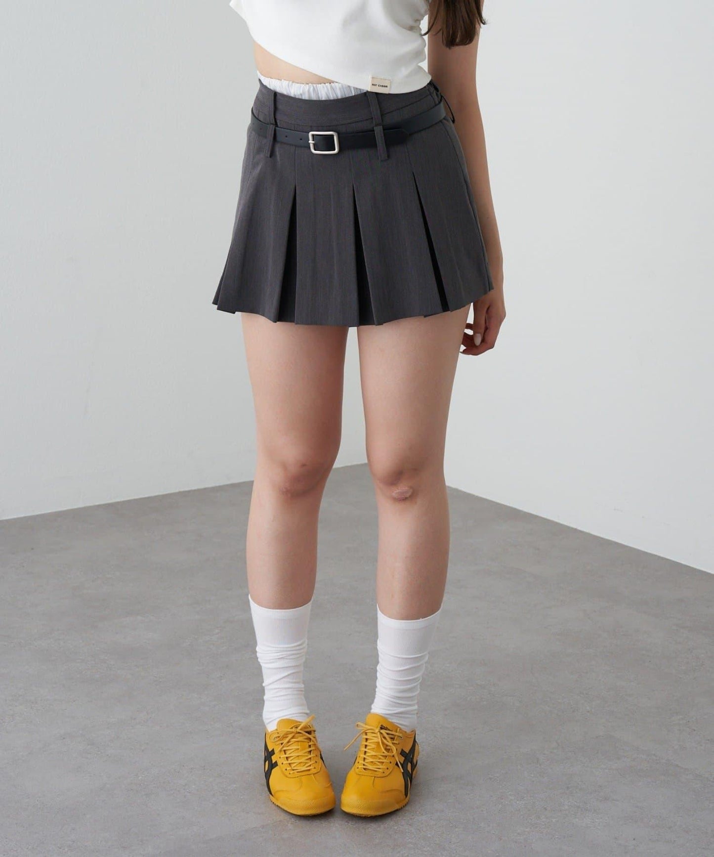 帶腰帶層疊百褶裙