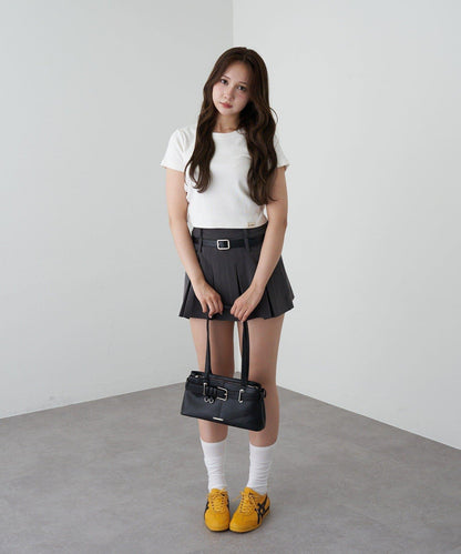 帶腰帶層疊百褶裙