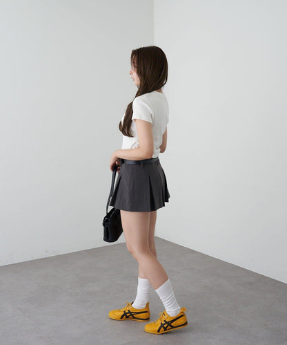 帶腰帶層疊百褶裙