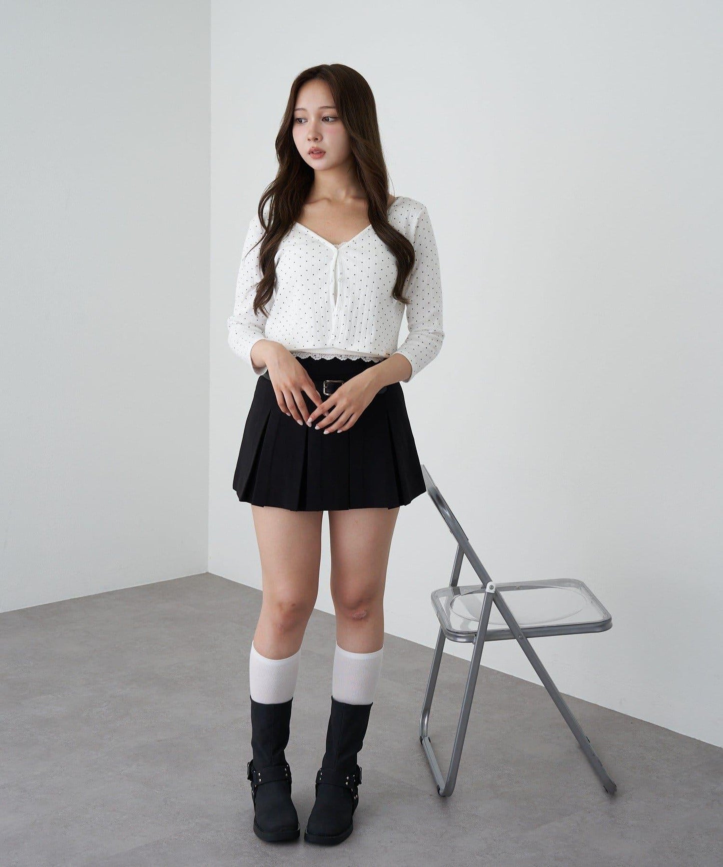 帶腰帶層疊百褶裙