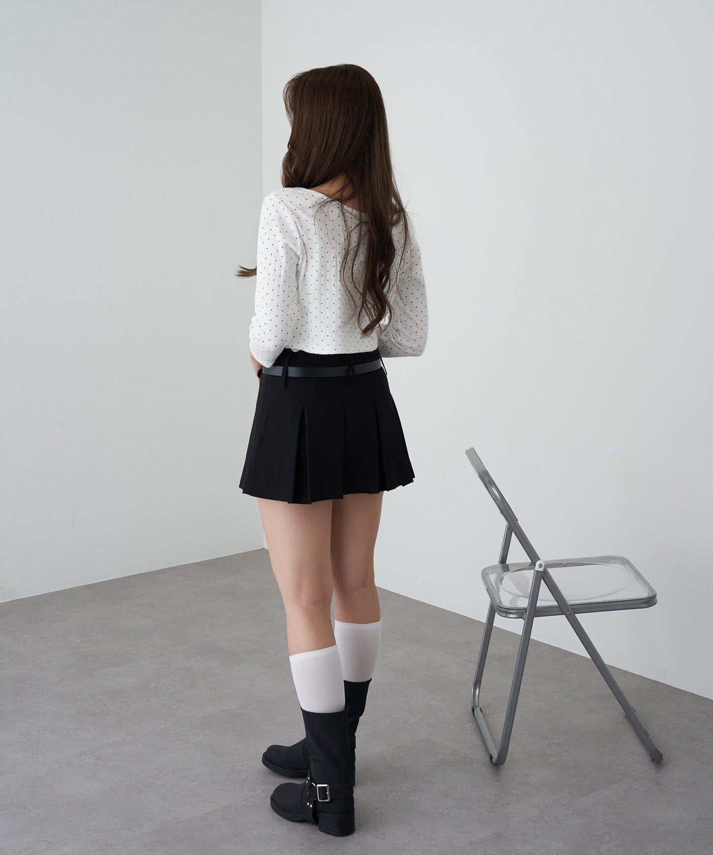 帶腰帶層疊百褶裙