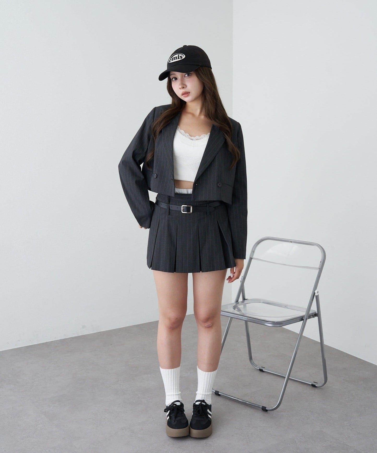 帶腰帶層疊百褶裙