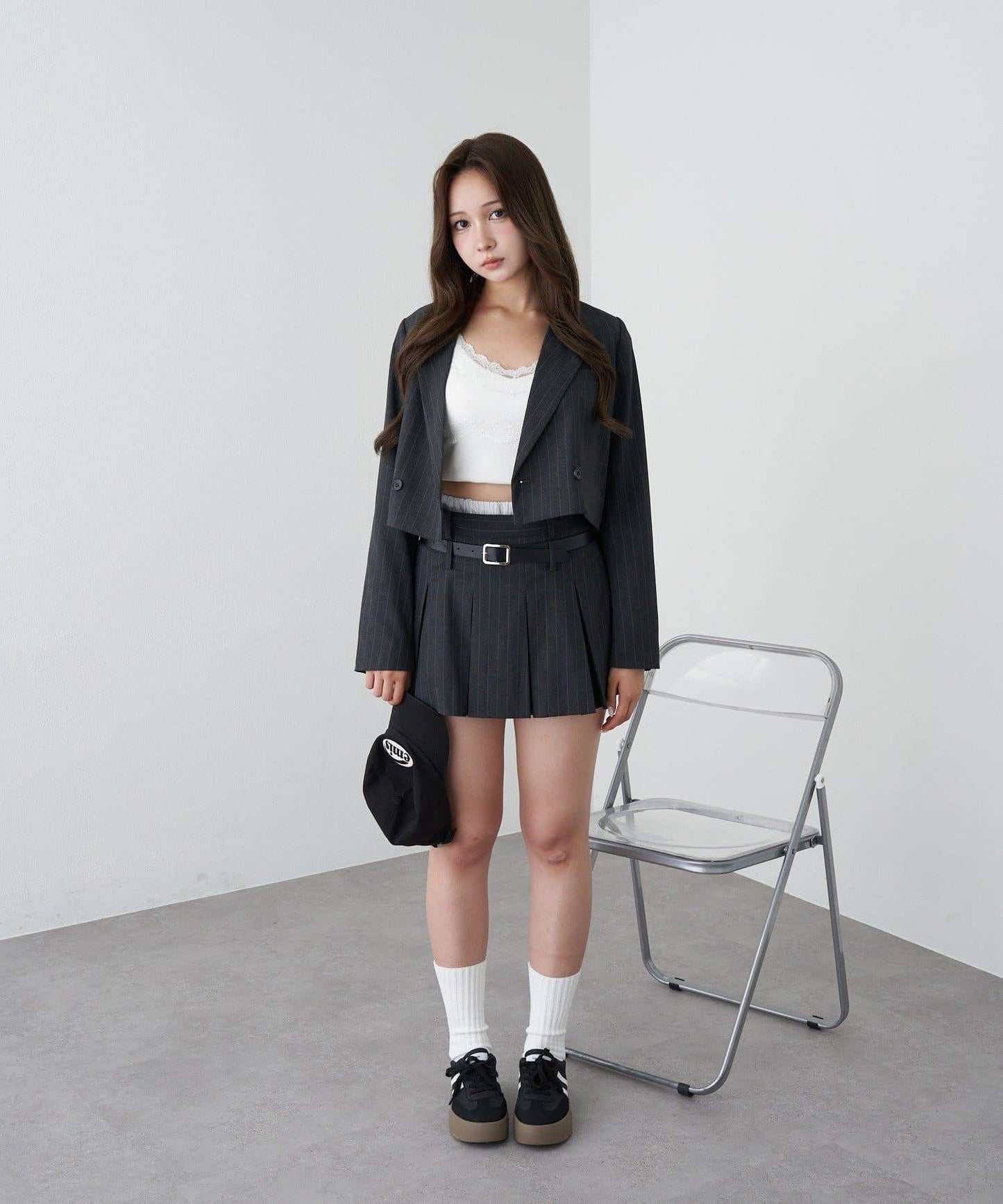 帶腰帶層疊百褶裙