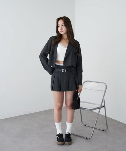 帶腰帶層疊百褶裙