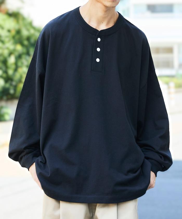 寬鬆版型 單點刺繡 亨利領 長袖T恤