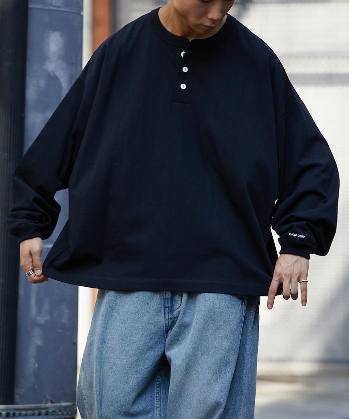 寬鬆版型 單點刺繡 亨利領 長袖T恤