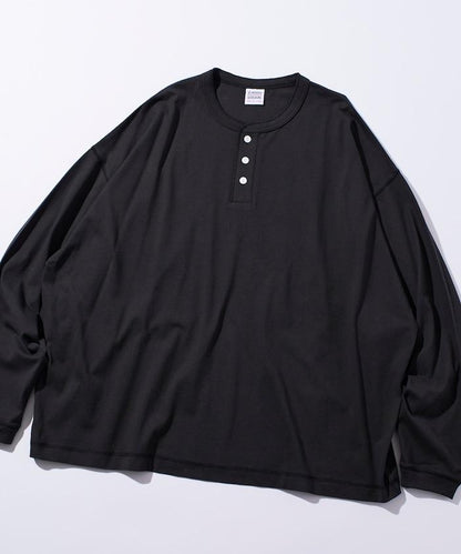 寬鬆版型 單點刺繡 亨利領 長袖T恤