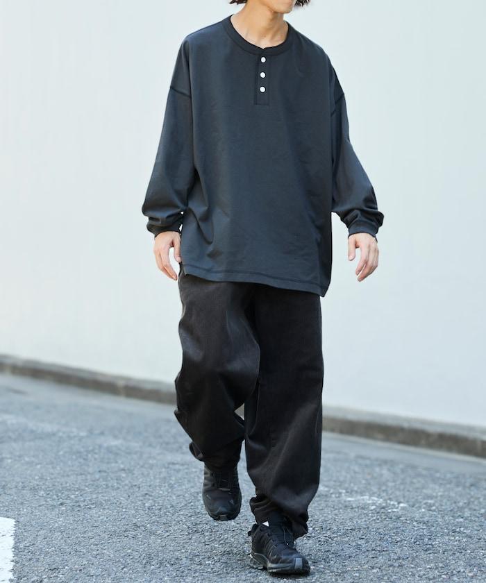 寬鬆版型 單點刺繡 亨利領 長袖T恤