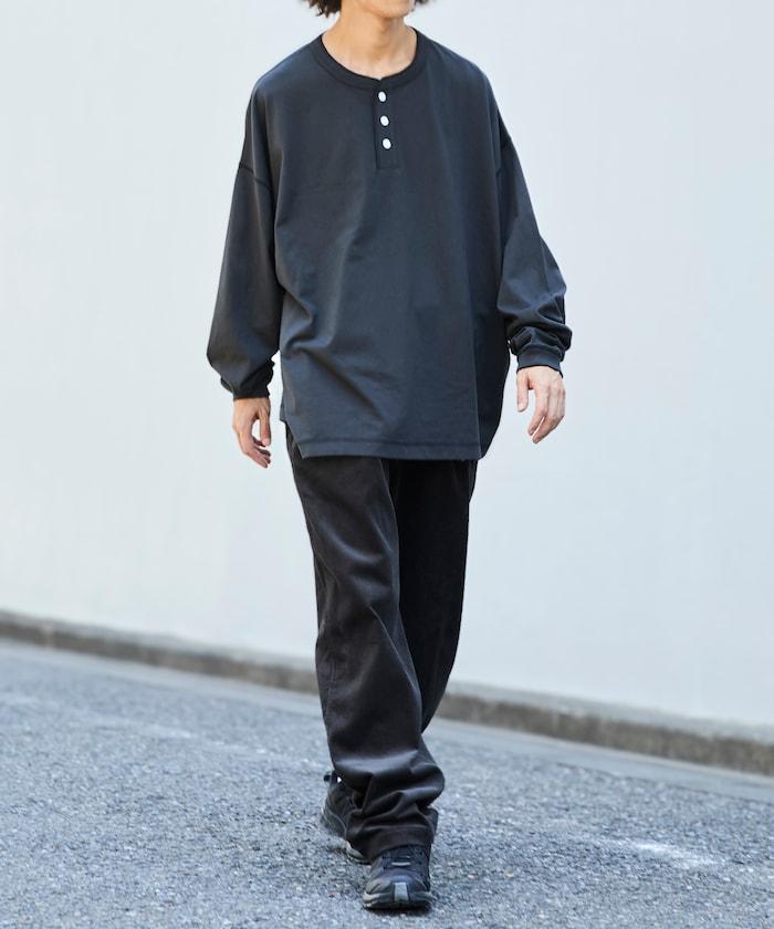 寬鬆版型 單點刺繡 亨利領 長袖T恤