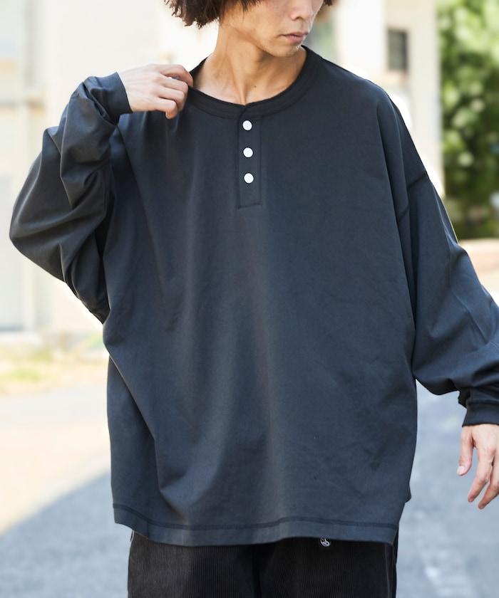 寬鬆版型 單點刺繡 亨利領 長袖T恤