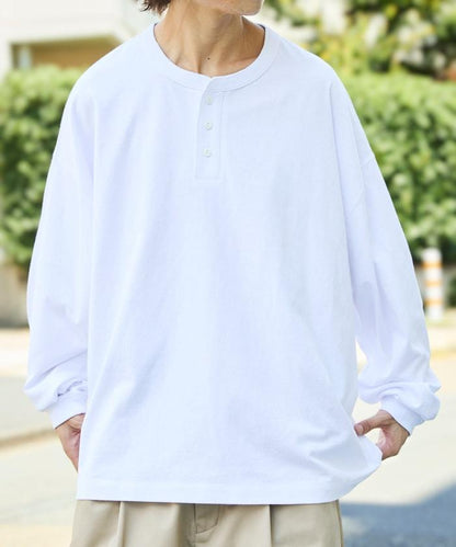 寬鬆版型 單點刺繡 亨利領 長袖T恤