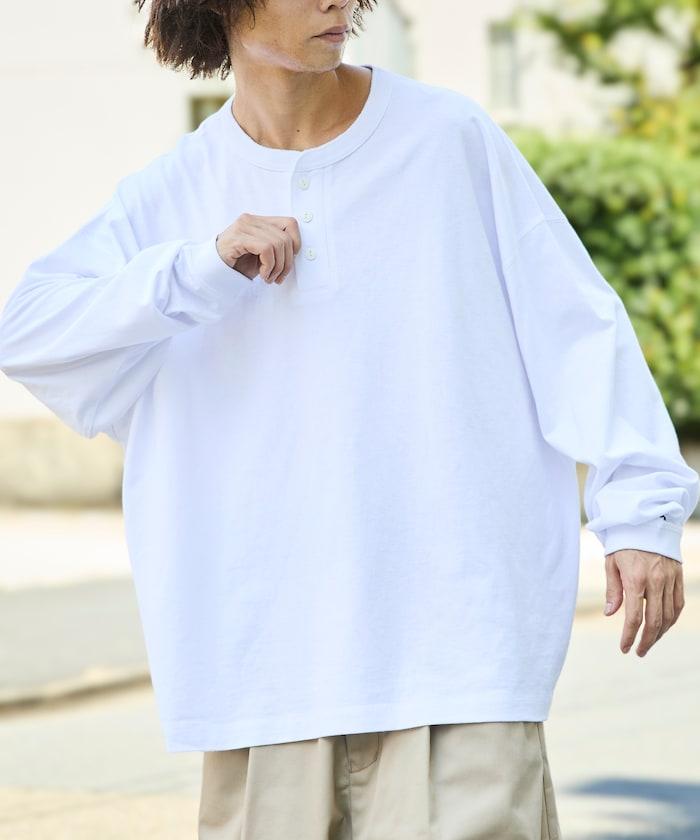 寬鬆版型 單點刺繡 亨利領 長袖T恤