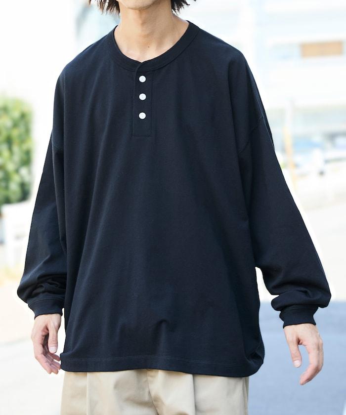 寬鬆版型 單點刺繡 亨利領 長袖T恤