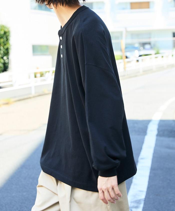 寬鬆版型 單點刺繡 亨利領 長袖T恤