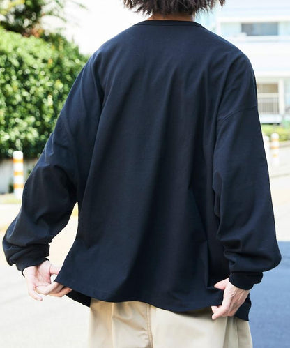 寬鬆版型 單點刺繡 亨利領 長袖T恤