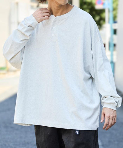 寬鬆版型 單點刺繡 亨利領 長袖T恤