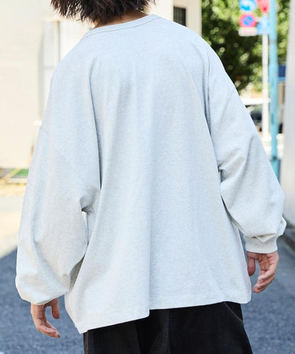 寬鬆版型 單點刺繡 亨利領 長袖T恤