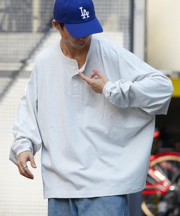 寬鬆版型 單點刺繡 亨利領 長袖T恤