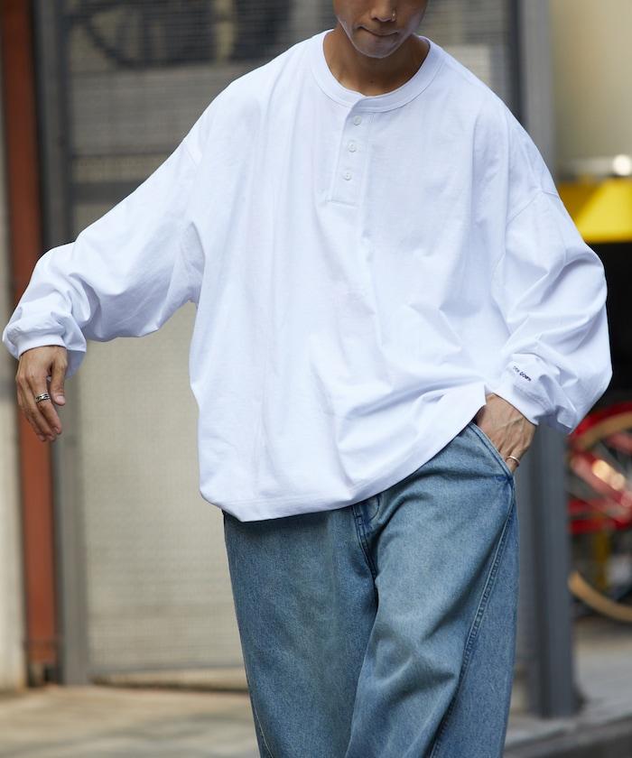 寬鬆版型 單點刺繡 亨利領 長袖T恤