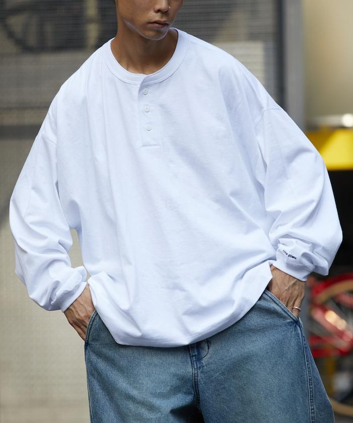 寬鬆版型 單點刺繡 亨利領 長袖T恤