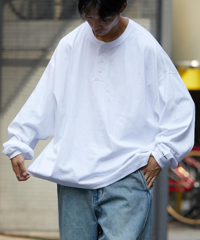 寬鬆版型 單點刺繡 亨利領 長袖T恤