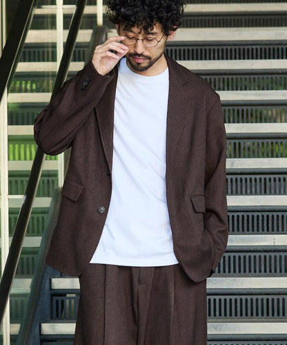 Urban Comfortable 休閒寬鬆羊毛感套裝 /西裝外套/休閒褲