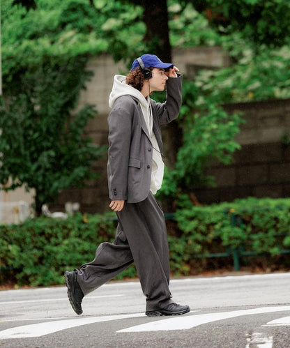 Urban Comfortable 休閒寬鬆羊毛感套裝 /西裝外套/休閒褲