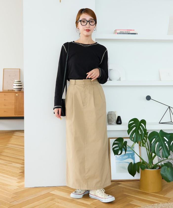 褶皺斜紋棉布半身裙