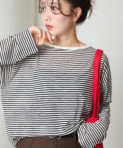 透視條紋長袖T恤