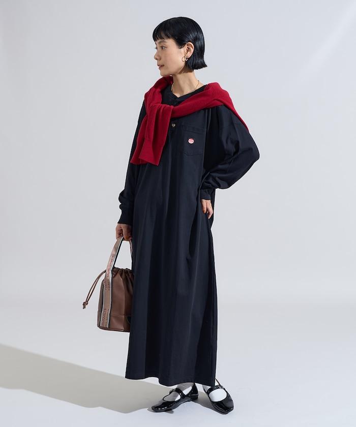 特別款亨利領長袖連衣裙