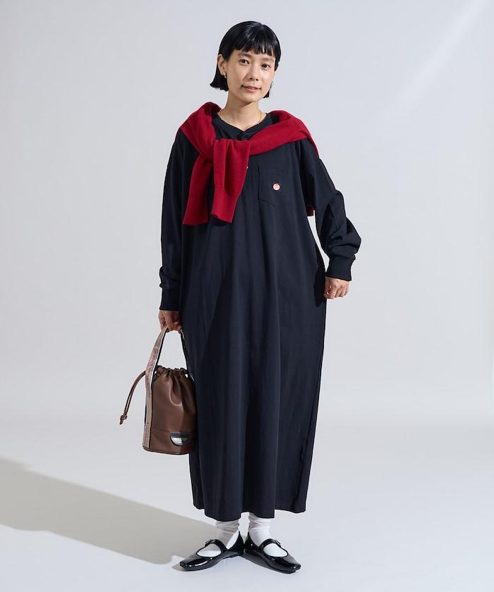 特別款亨利領長袖連衣裙