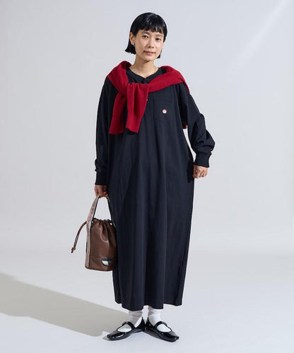 特別款亨利領長袖連衣裙