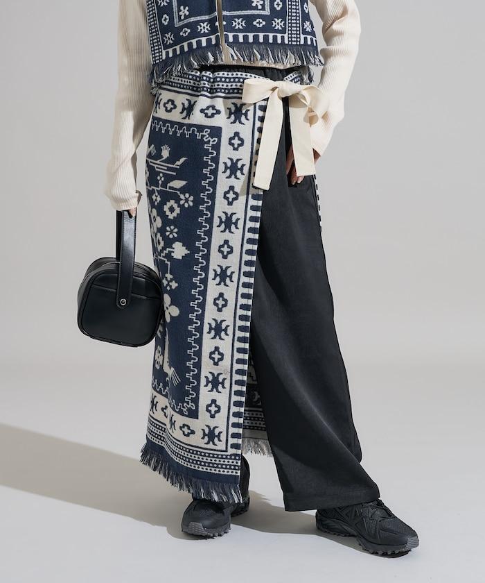 毛毯改造風格裹身半身裙<可搭配套裝>