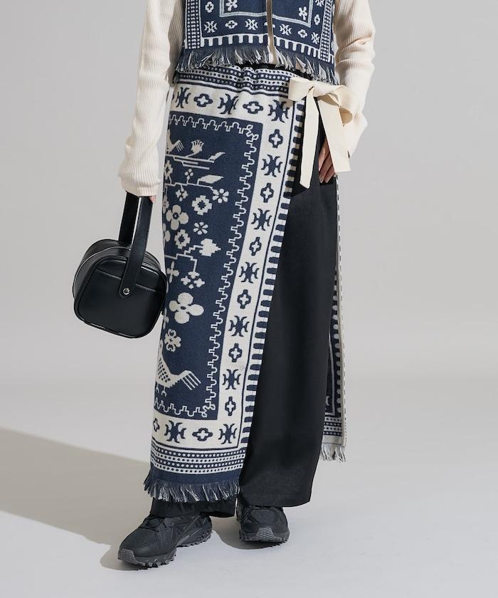 毛毯改造風格裹身半身裙<可搭配套裝>