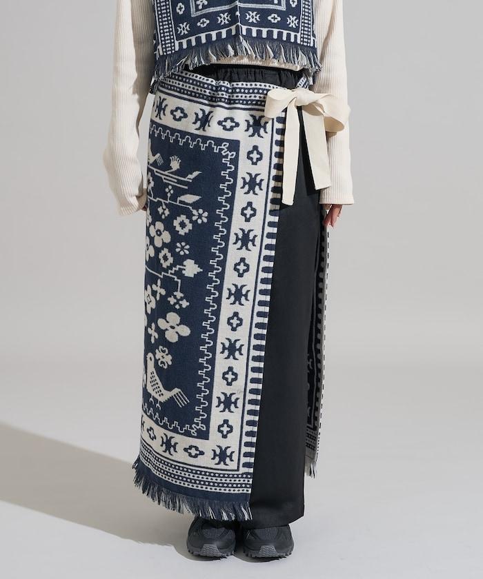 毛毯改造風格裹身半身裙<可搭配套裝>