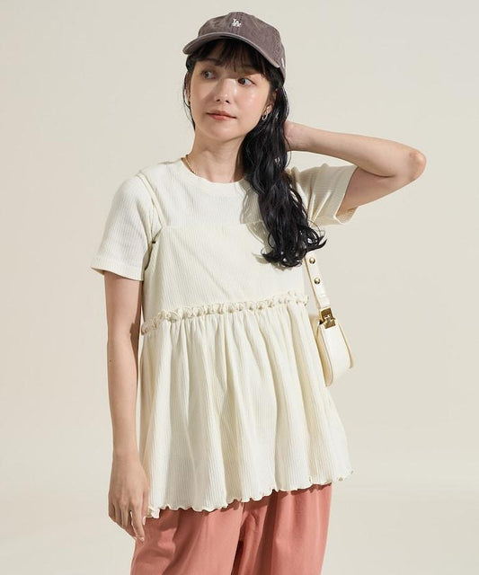 【套裝商品】軍風羅紋2WAY吊帶背心T恤套裝