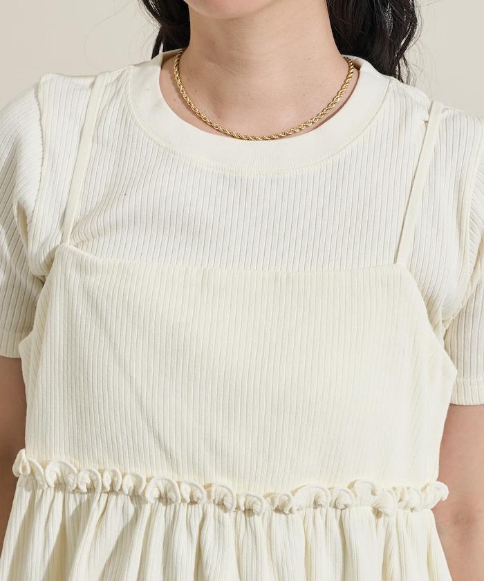 【套裝商品】軍風羅紋2WAY吊帶背心T恤套裝