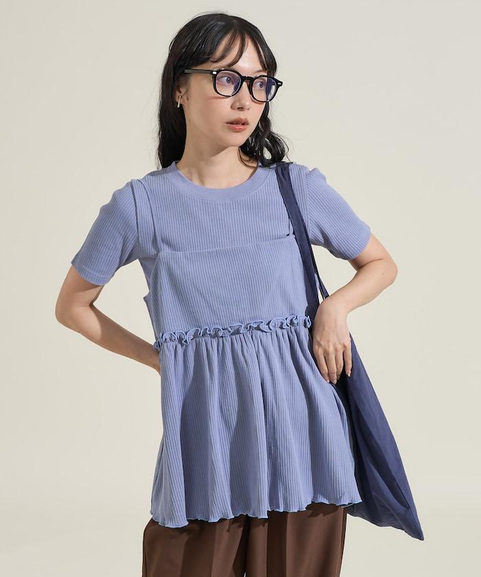 【套裝商品】軍風羅紋2WAY吊帶背心T恤套裝