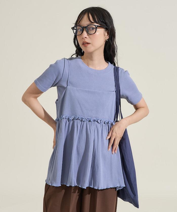 【套裝商品】軍風羅紋2WAY吊帶背心T恤套裝