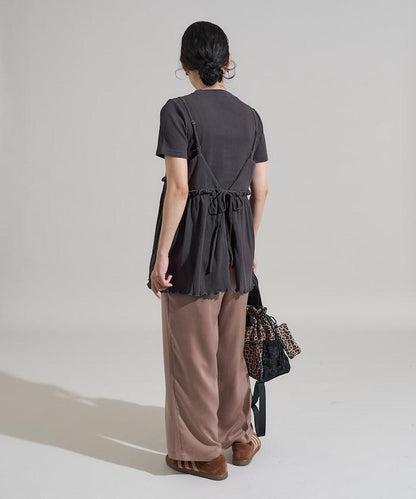 【套裝商品】軍風羅紋2WAY吊帶背心T恤套裝