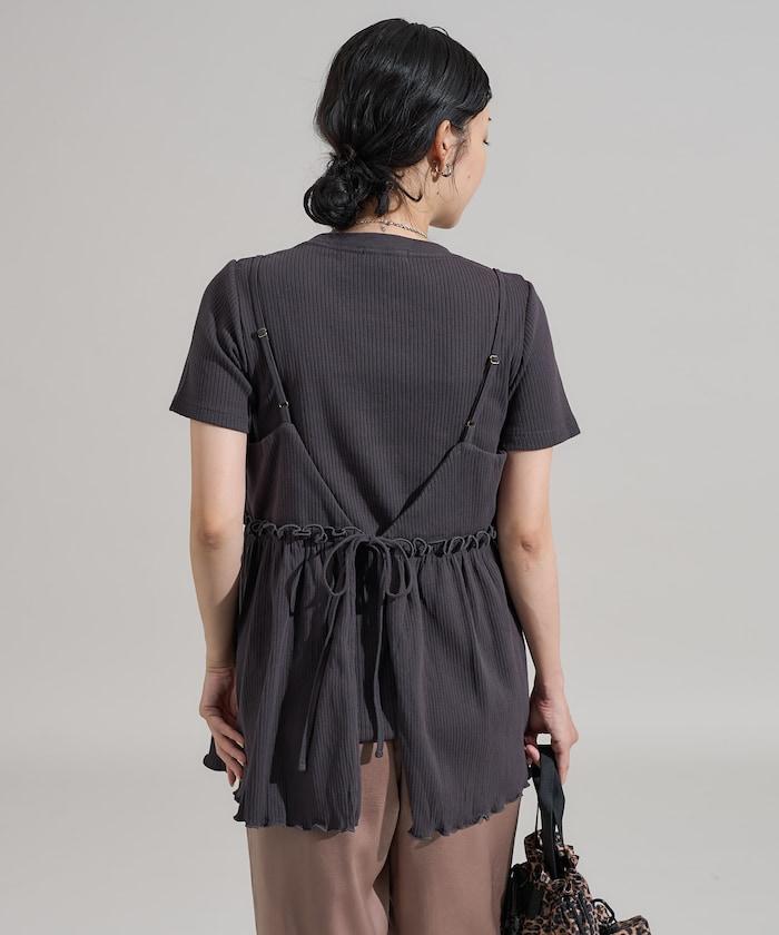 【套裝商品】軍風羅紋2WAY吊帶背心T恤套裝