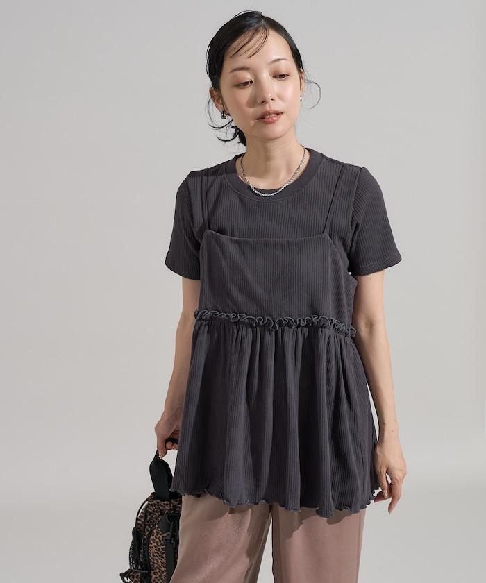 【套裝商品】軍風羅紋2WAY吊帶背心T恤套裝