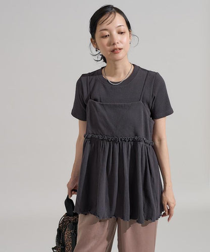 【套裝商品】軍風羅紋2WAY吊帶背心T恤套裝