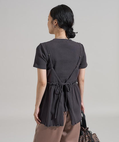 【套裝商品】軍風羅紋2WAY吊帶背心T恤套裝