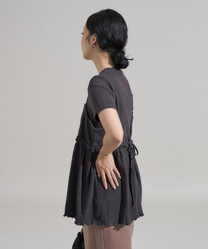 【套裝商品】軍風羅紋2WAY吊帶背心T恤套裝