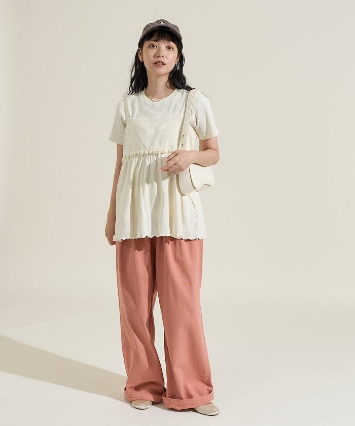 【套裝商品】軍風羅紋2WAY吊帶背心T恤套裝