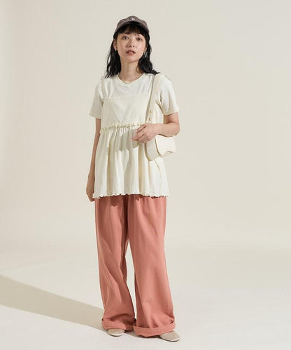 【套裝商品】軍風羅紋2WAY吊帶背心T恤套裝