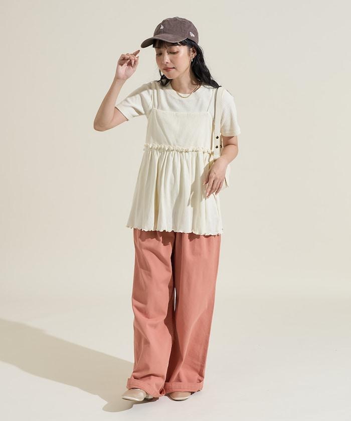 【套裝商品】軍風羅紋2WAY吊帶背心T恤套裝