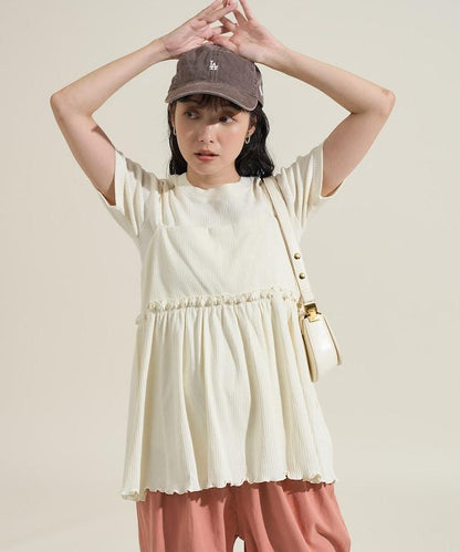 【套裝商品】軍風羅紋2WAY吊帶背心T恤套裝