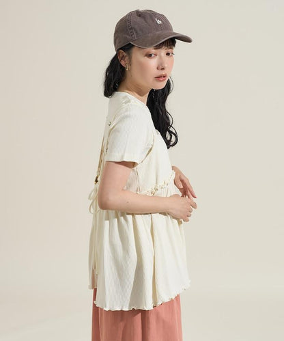 【套裝商品】軍風羅紋2WAY吊帶背心T恤套裝